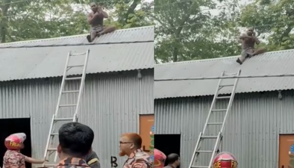 পাকুন্দিয়ায় পুলিশের ধাওয়ায় টিনের চালে ‘চোর’, নামালো ফায়ার সার্ভিস